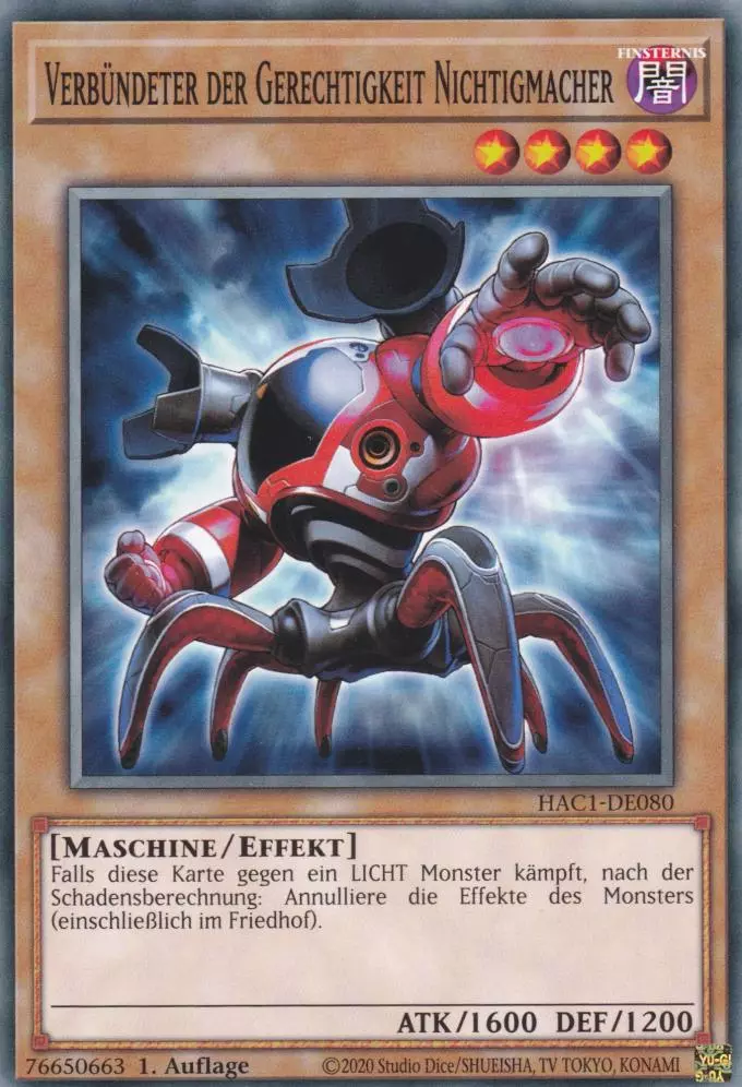 Verbündeter der Gerechtigkeit Nichtigmacher HAC1-DE080 ist in Common Yu-Gi-Oh Karte aus Hidden Arsenal Chapter 1 1.Auflage