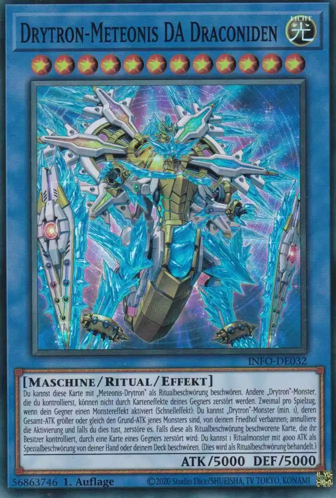 Drytron-Meteonis DA Draconiden INFO-DE032 ist in Super Rare Yu-Gi-Oh Karte aus The Infinite Forbidden 1.Auflage