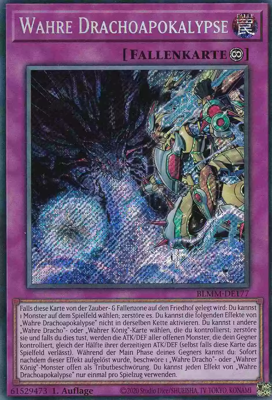 Wahre Drachoapokalypse Secret Rare BLMM-DE177 Yugioh Karte Wahre Drachoapokalypse BLMM-DE177 ist in Secret Rare Yu-Gi-Oh Karte aus Battles of Legend Monster Mayhem 1.Auflage