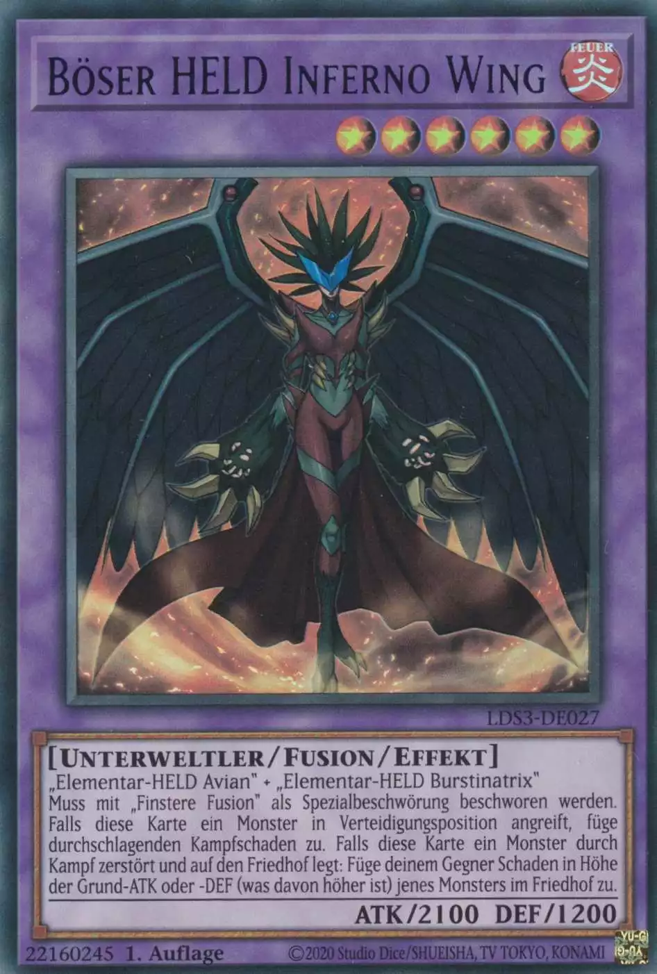 Böser HELD Inferno Wing (blau) LDS3-DE027 ist in Colorful Ultra Rare Yu-Gi-Oh Karte aus Legendary Duelists Season 3 1.Auflage