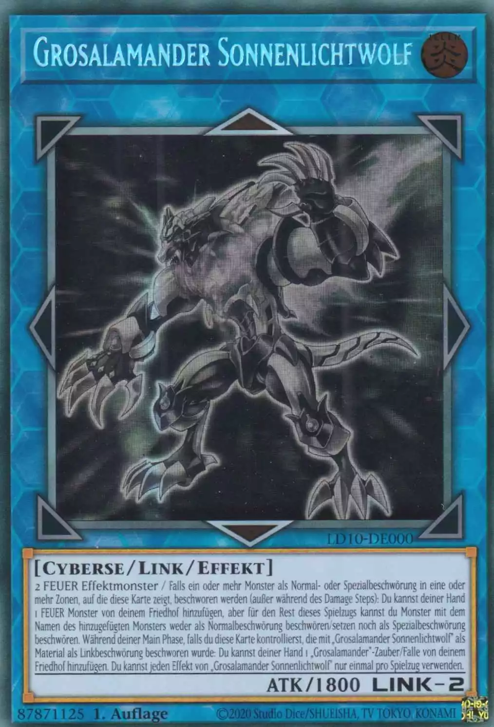 Grosalamander Sonnenlichtwolf LD10-DE000 ist in Ghost Rare Yu-Gi-Oh Karte aus Legendary Duelists Soulburning Volcano 1.Auflage