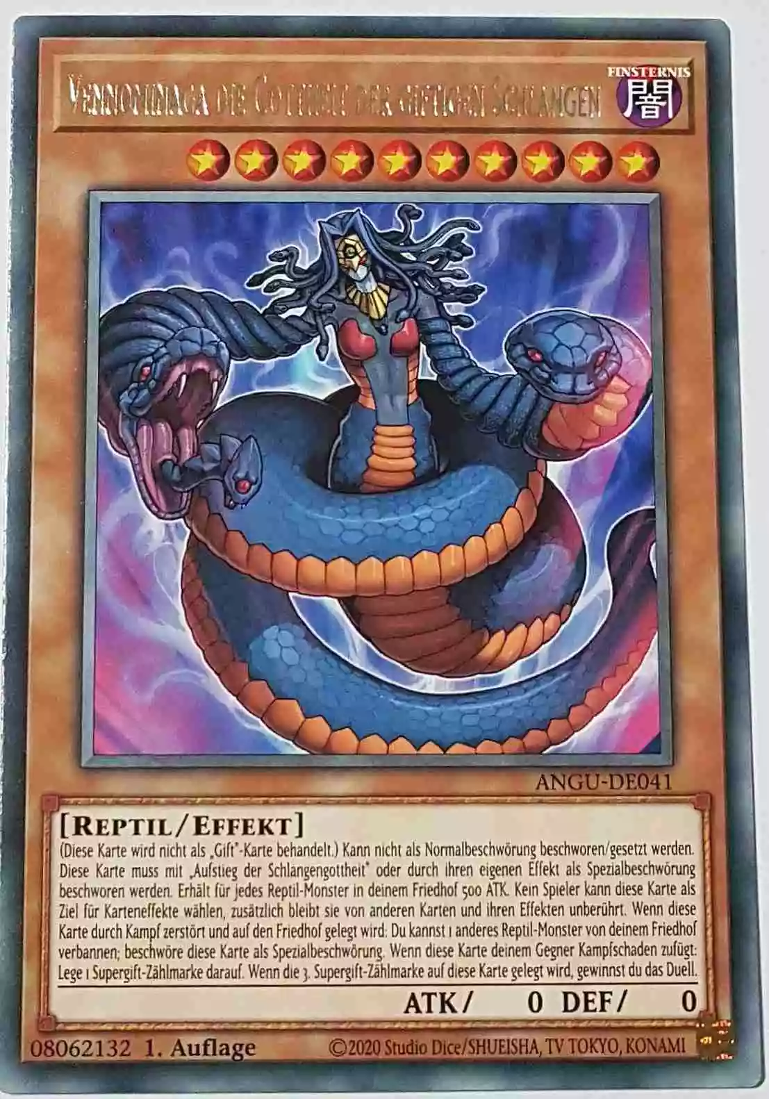 Vennominaga die Gottheit der giftigen Schlangen ANGU-DE041 ist in Rare Yu-Gi-Oh Karte aus Ancient Guardians 1.Auflage