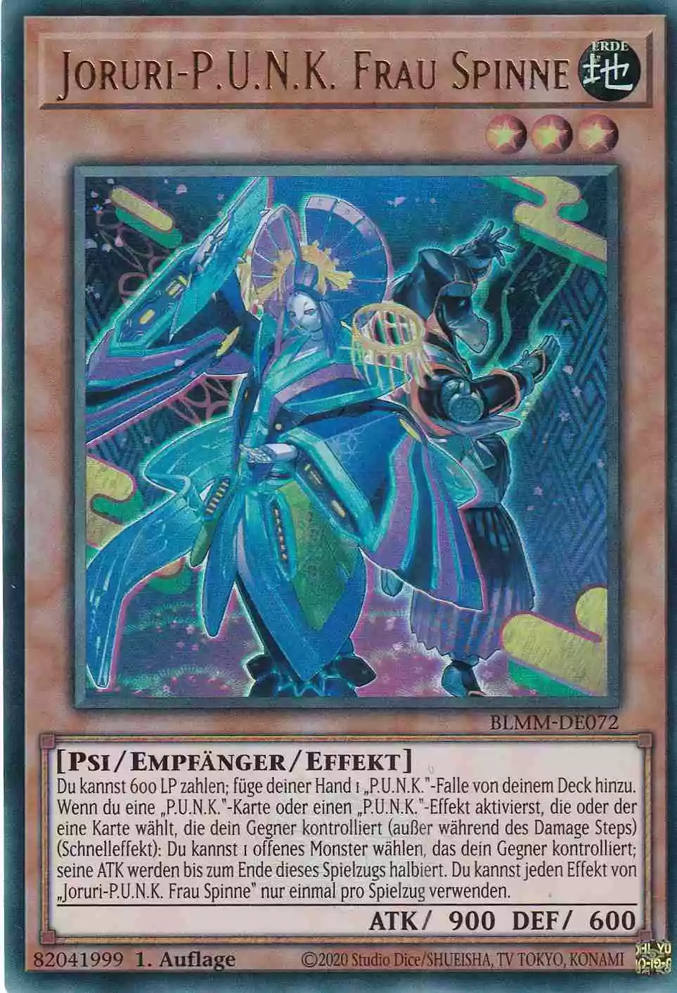 Joruri-P.U.N.K. Frau Spinne Ultra Rare BLMM-DE072 Yugioh Karte Joruri-P.U.N.K. Frau Spinne BLMM-DE072 ist in Ultra Rare Yu-Gi-Oh Karte aus Battles of Legend Monster Mayhem 1.Auflage