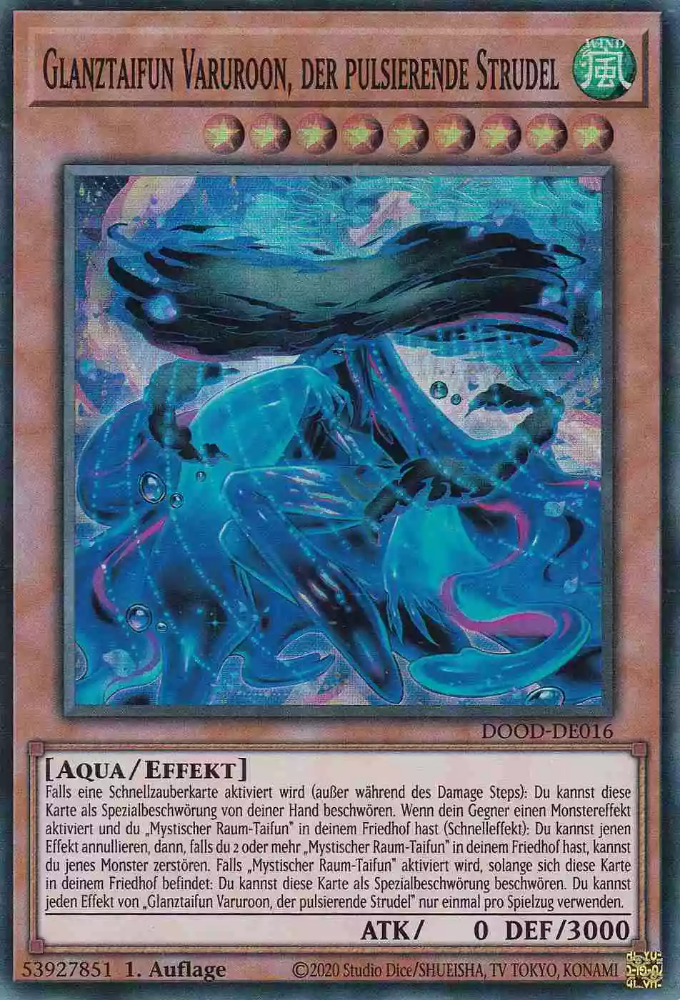 Glanztaifun Varuroon, der pulsierende Strudel Super Rare DOOD-DE016 Yugioh Karte Glanztaifun Varuroon, der pulsierende Strudel DOOD-DE016 ist in Super Rare Yu-Gi-Oh Karte aus Doom of Dimensions 1.Auflage