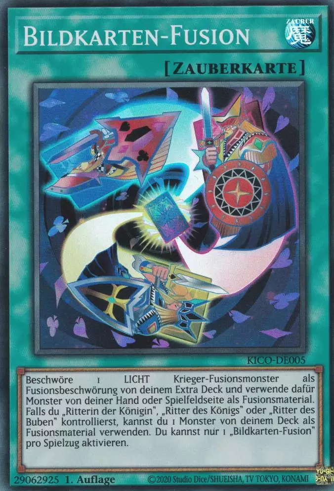 Bildkarten-Fusion KICO-DE005 ist in Super Rare Yu-Gi-Oh Karte aus King's Court 1.Auflage