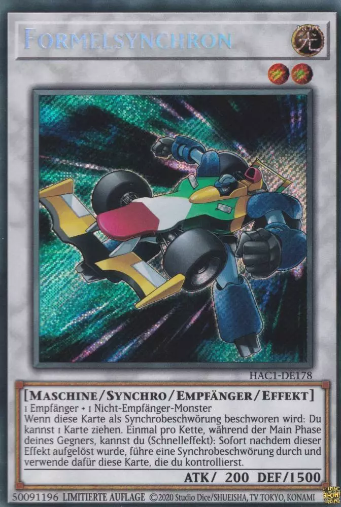 Formelsynchron HAC1-DE178 ist in Secret Rare Yu-Gi-Oh Karte aus Hidden Arsenal Chapter 1 1.Auflage