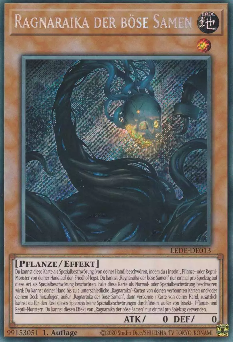 Ragnaraika der böse Samen LEDE-DE013 ist in Secret Rare Yu-Gi-Oh Karte aus Legacy Of Destruction 1.Auflage