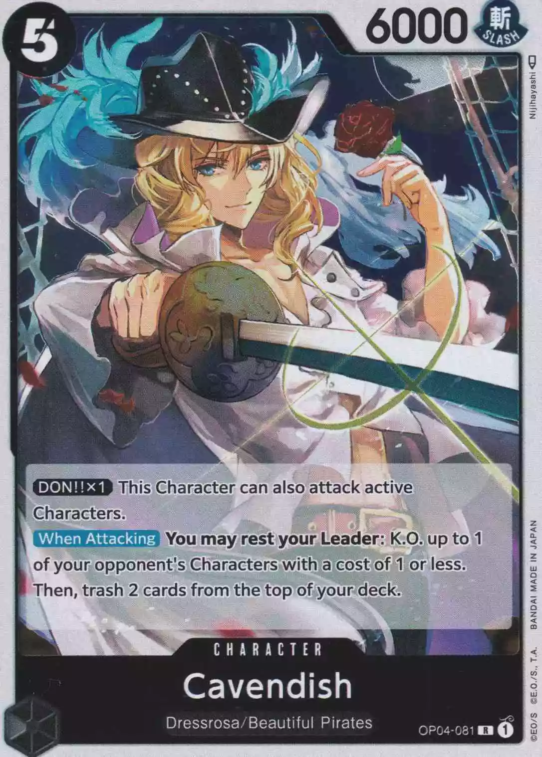 Cavendish OP04-081 ist in Rare. Die One Piece Karte ist aus Kingdoms Of Intrigue in Normal Art.