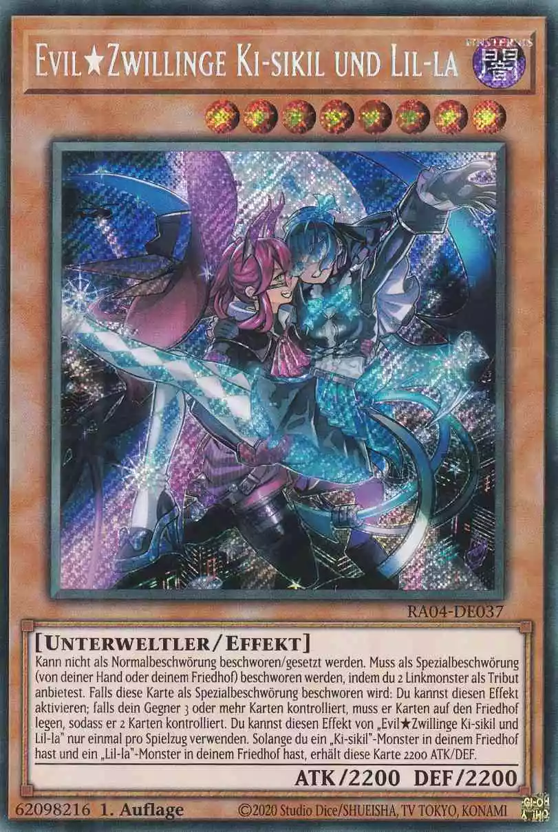 Evil★Zwillinge Ki-sikil und Lil-la RA04-DE037 ist in Secret Rare Yu-Gi-Oh Karte aus Quarter Century Stampede 1.Auflage
