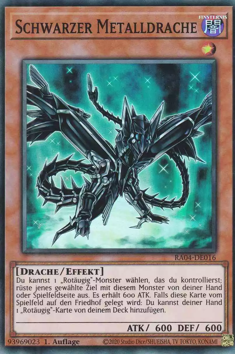 Schwarzer Metalldrache Super Rare RA04-DE016 Yugioh Karte Schwarzer Metalldrache RA04-DE016 ist in Super Rare Yu-Gi-Oh Karte aus Quarter Century Stampede 1.Auflage