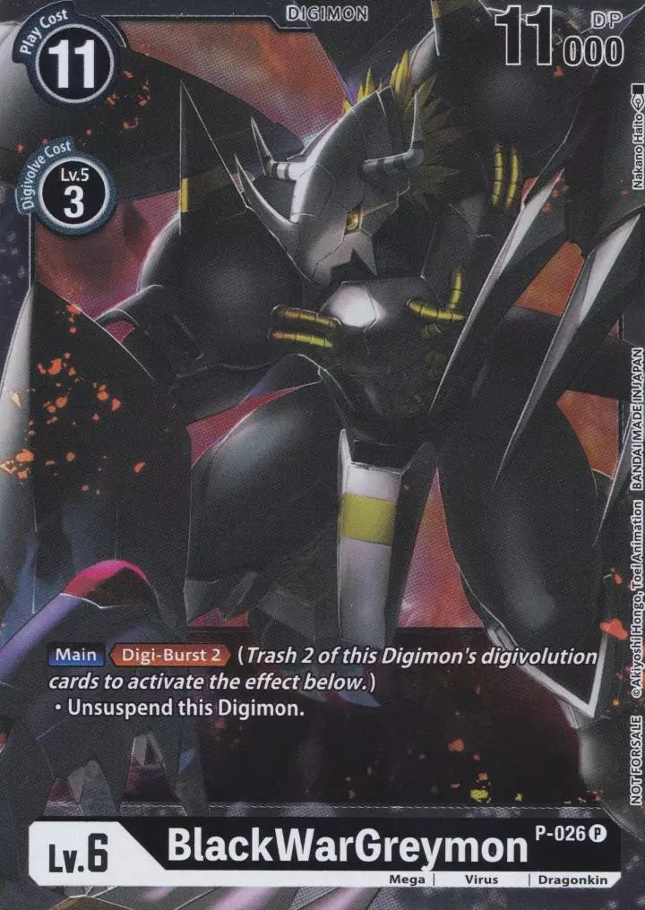 p-026-blackwargreymon-holo-promo-great-legend-bt04 BlackWarGreymon Holo P-026 ist in Promo. Die Digimon Karte ist aus Great Legend BT04