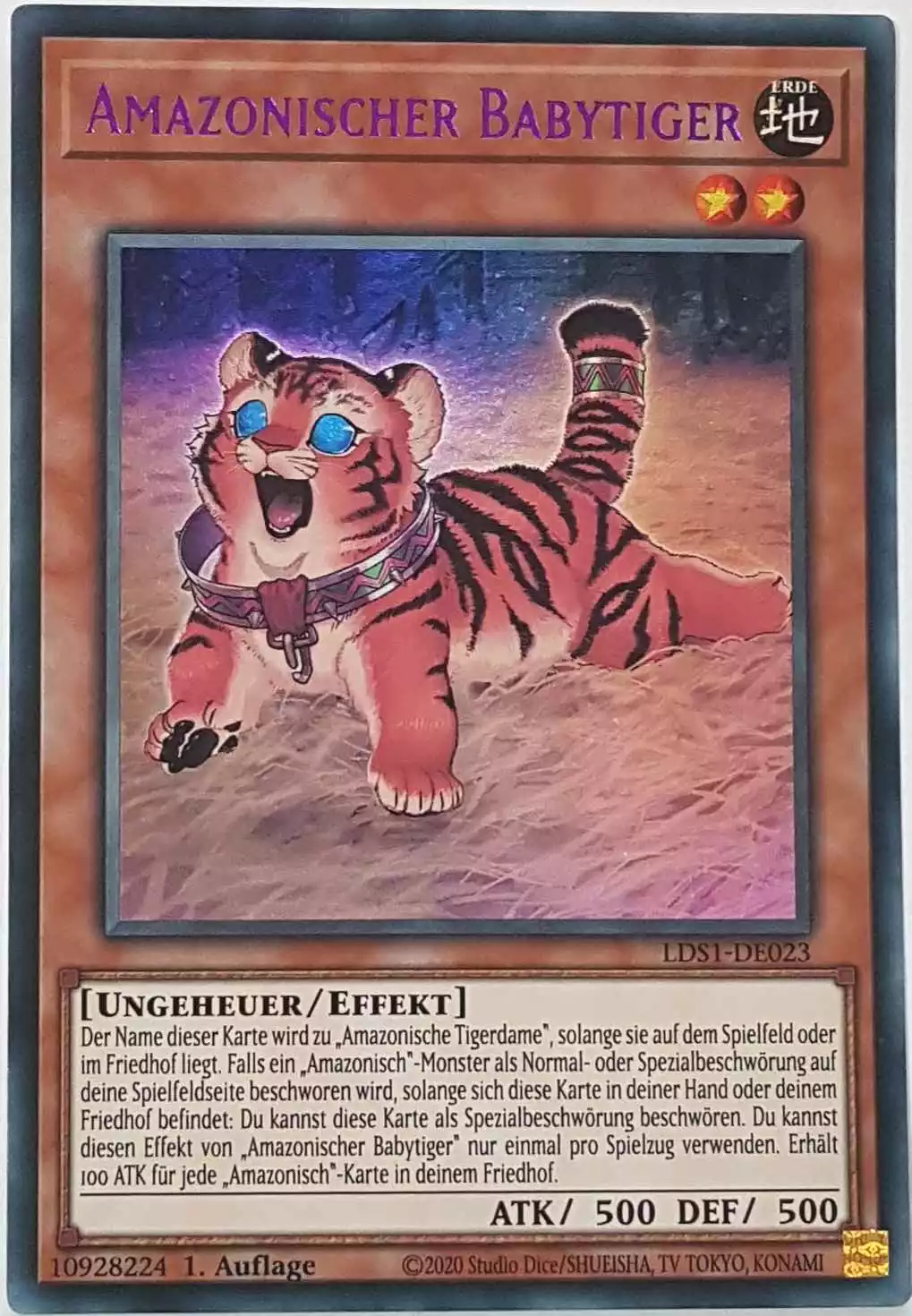 Amazonischer Babytiger (lila) LDS1-DE023 ist in Colorful Ultra Rare Yu-Gi-Oh Karte aus Legendary Duelists: Season 1 1.Auflage