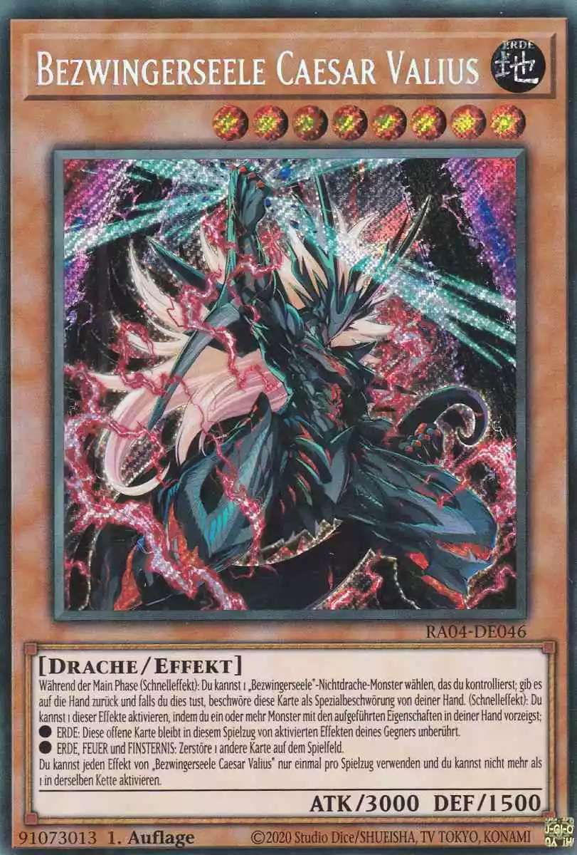 Bezwingerseele Caesar Valius RA04-DE046 ist in Secret Rare Yu-Gi-Oh Karte aus Quarter Century Stampede 1.Auflage