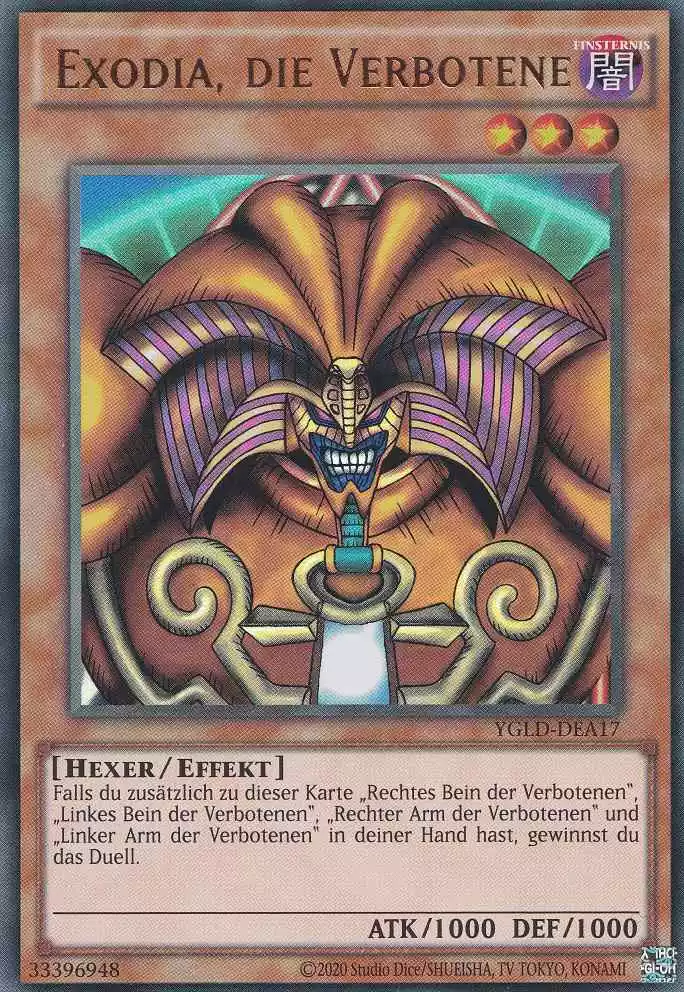 Exodia, die Verbotene YGLD-DEA17 ist in Ultra Rare Yu-Gi-Oh Karte aus Yugis Legendary Decks - King of Games unlimitiert