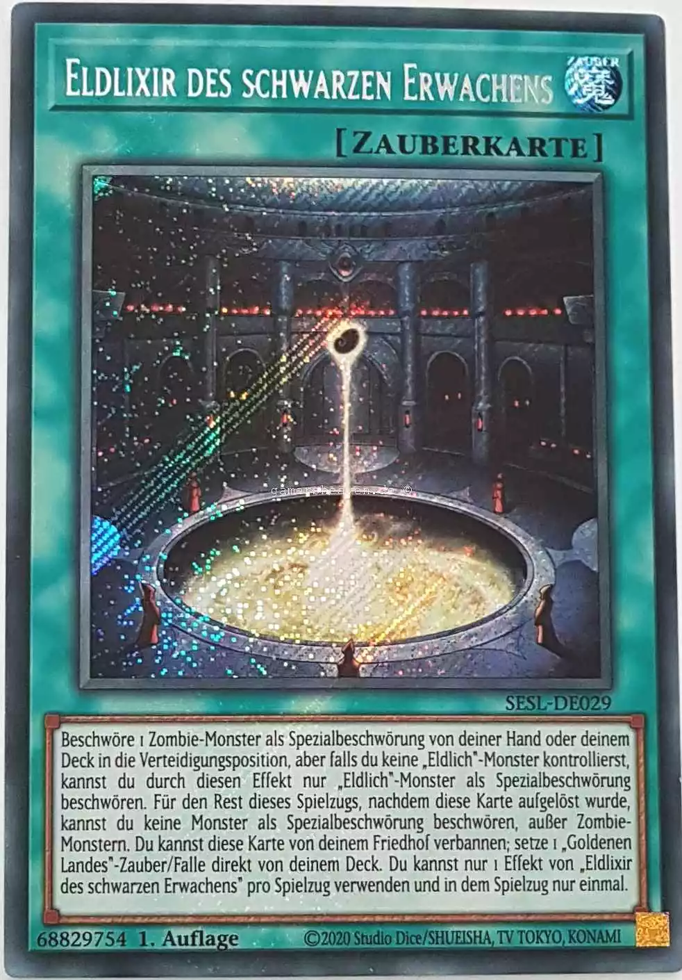 Eldlixir des schwarzen Erwachens SESL-DE029 ist in Secret Rare Yu-Gi-Oh Karte aus Secret Slayers 1.Auflage