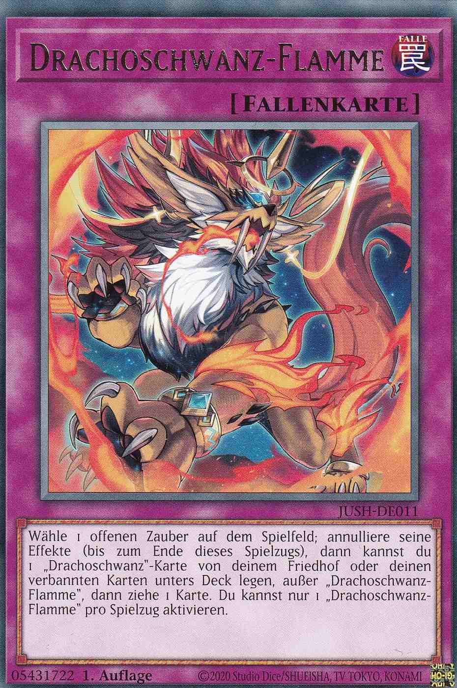 Drachoschwanz-Flamme JUSH-DE011 ist in Rare Yu-Gi-Oh Karte aus Justice Hunters 1.Auflage
