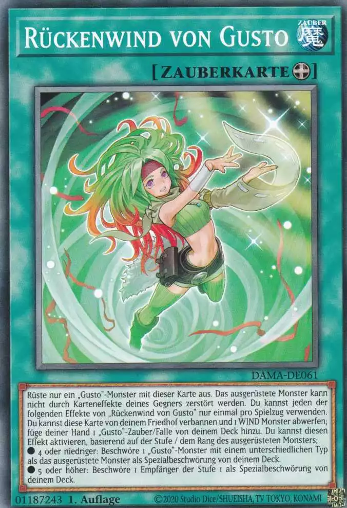 Rückenwind von Gusto DAMA-DE061 ist in Common Yu-Gi-Oh Karte aus Dawn of Majesty 1.Auflage