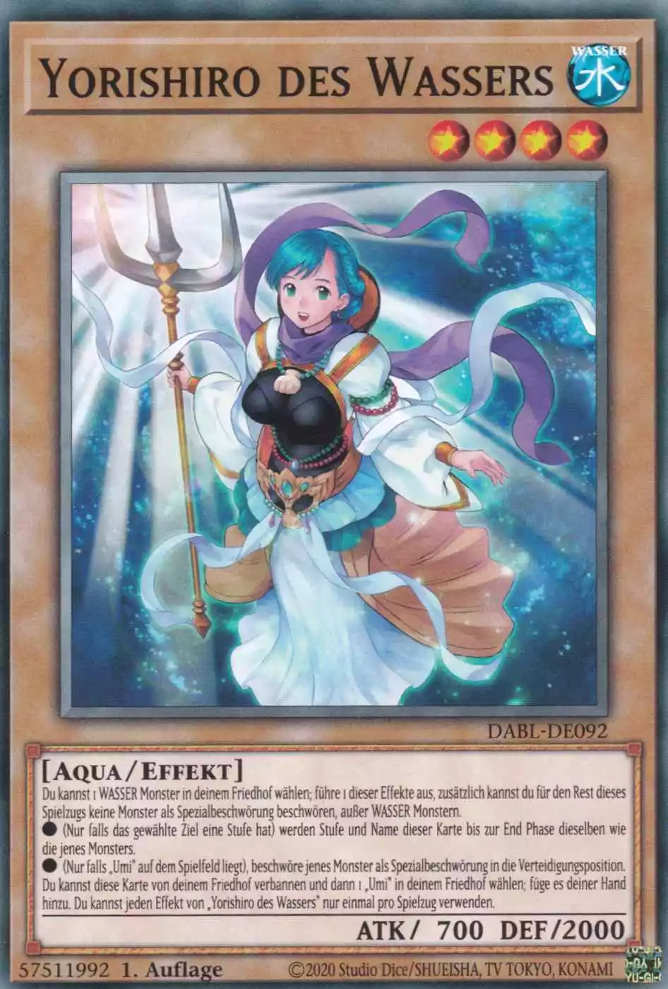 Yorishiro des Wassers DABL-DE092 ist in Common Yu-Gi-Oh Karte aus Darkwing Blast 1.Auflage