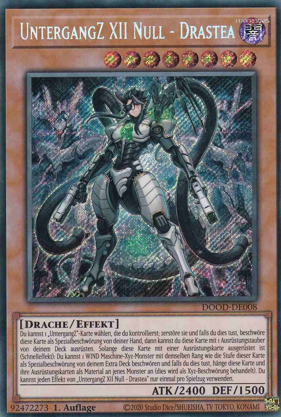 UntergangZ XII Null - Drastea DOOD-DE008 ist in Secret Rare Yu-Gi-Oh Karte aus Doom of Dimensions 1.Auflage