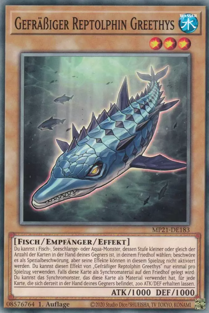 Gefräßiger Reptolphin Greethys MP21-DE183 ist in Common Yu-Gi-Oh Karte aus Tin of Ancient Battles 1.Auflage