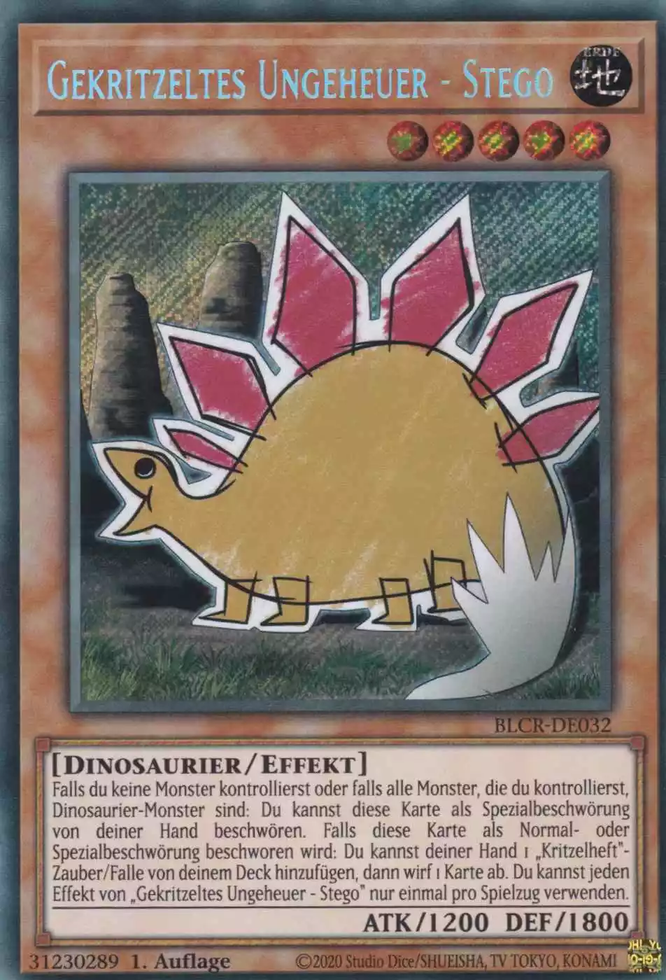 Gekritzeltes Ungeheuer - Stego BLCR-DE032 ist in Secret Rare Yu-Gi-Oh Karte aus Battles of Legend Crystal Revenge 1.Auflage