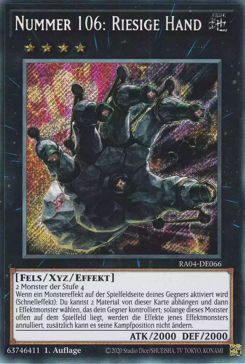 Nummer 106: Riesige Hand RA04-DE066 ist in Secret Rare Yu-Gi-Oh Karte aus Quarter Century Stampede 1.Auflage