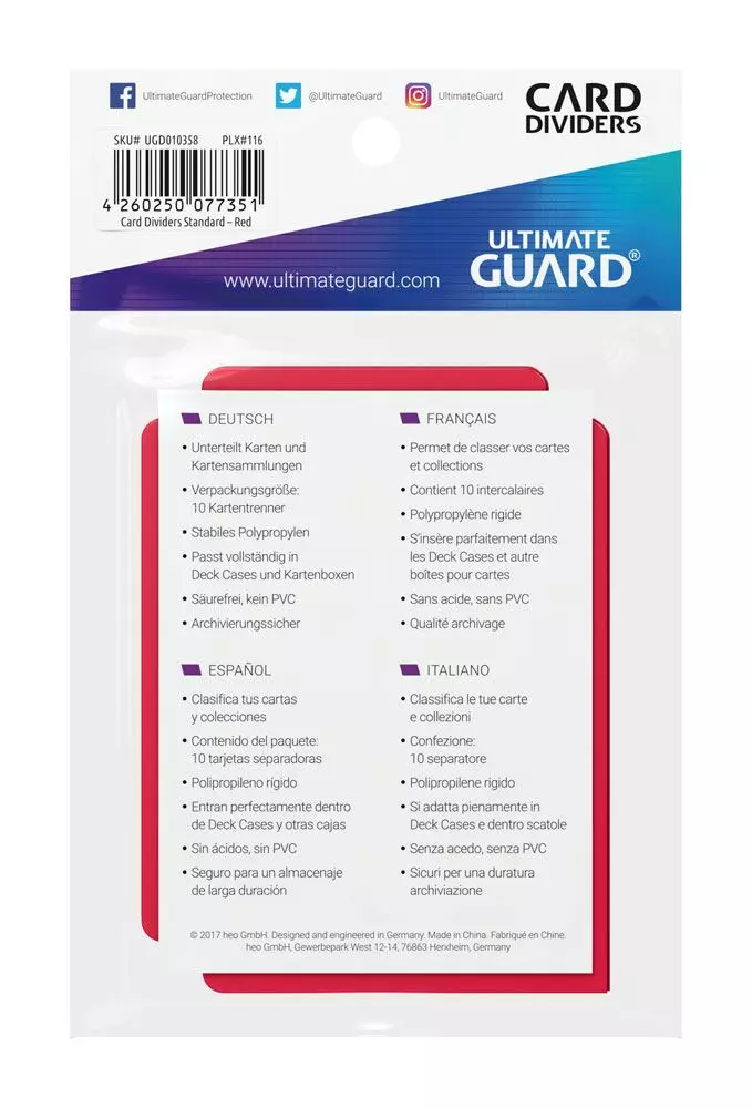 Ultimate Guard Kartentrenner Standardgröße Rot 10 Stück