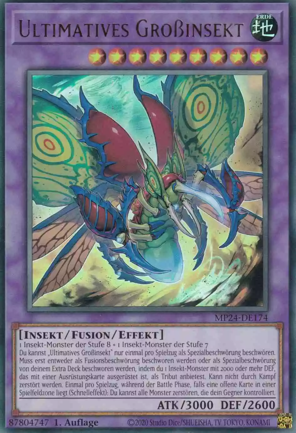 Ultimatives Großinsekt Ultra Rare MP24-DE174 Yugioh Karte Ultimatives Großinsekt MP24-DE174 ist in Ultra Rare Yu-Gi-Oh Karte aus 25th Anniversary Tin Dueling Mirrors 1.Auflage