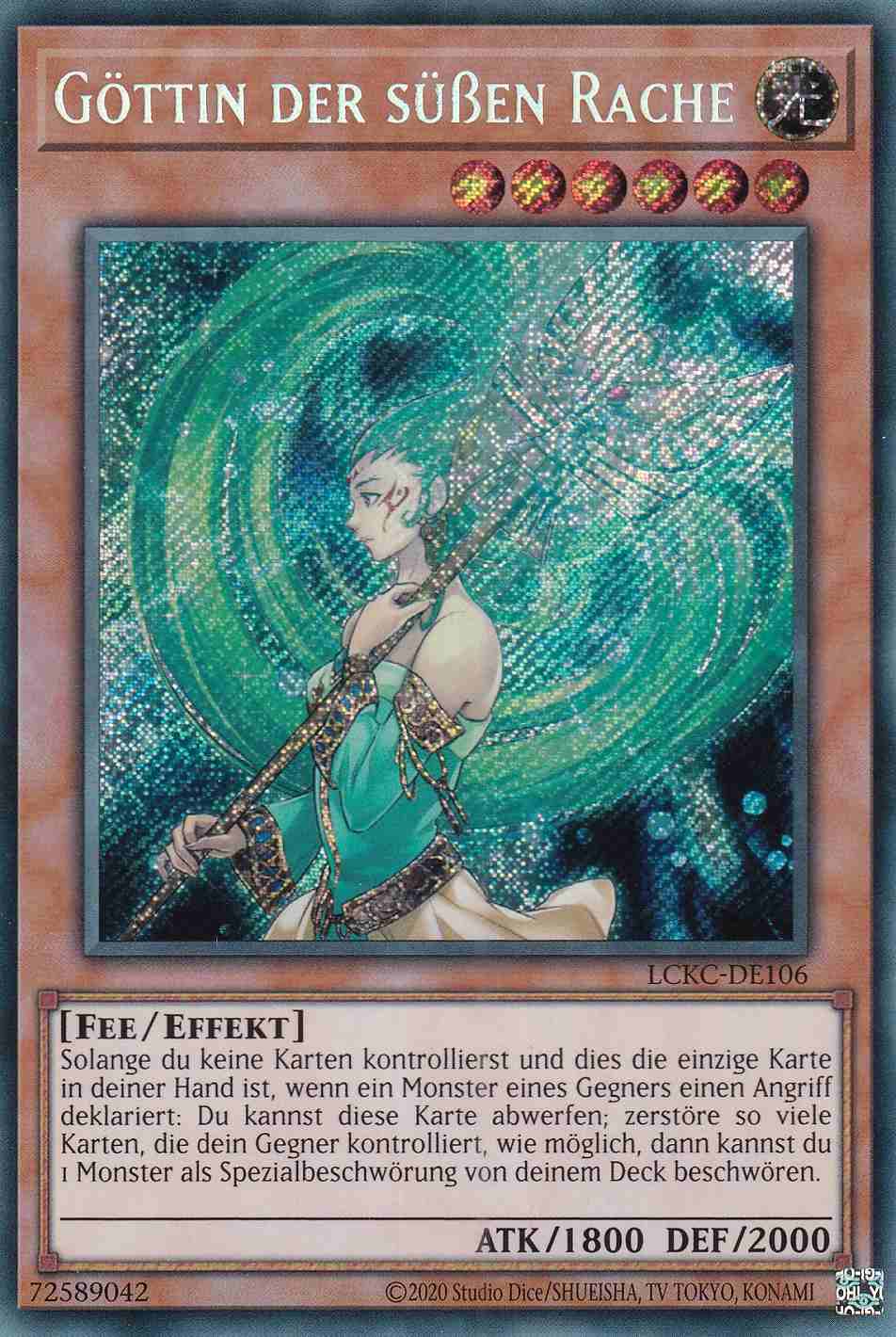 Göttin der süßen Rache Secret Rare LCKC-DE106 Yugioh Karte Göttin der süßen Rache LCKC-DE106 ist in Secret Rare Yu-Gi-Oh Karte aus Legendary Collection Kaiba unlimitiert