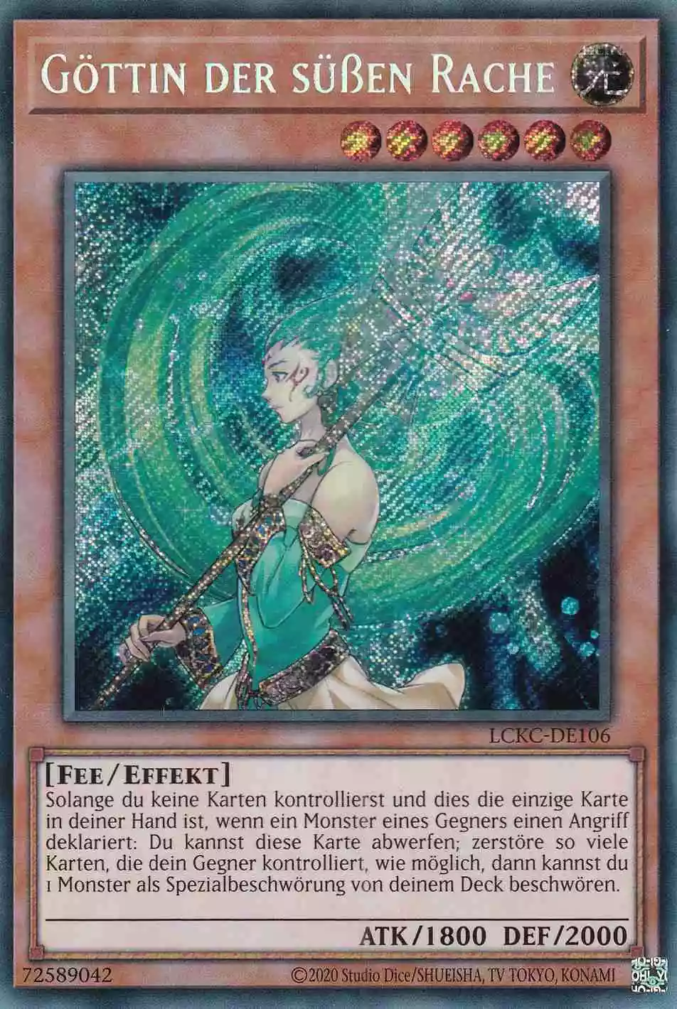 Göttin der süßen Rache LCKC-DE106 ist in Secret Rare Yu-Gi-Oh Karte aus Legendary Collection Kaiba unlimitiert