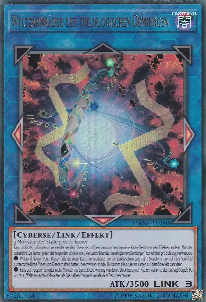 Weltzahnräder des theurlogischen Demiurgen DANE-DE048 ist in Ultra Rare Yu-Gi-Oh Karte aus Dark Neostorm 1.Auflage