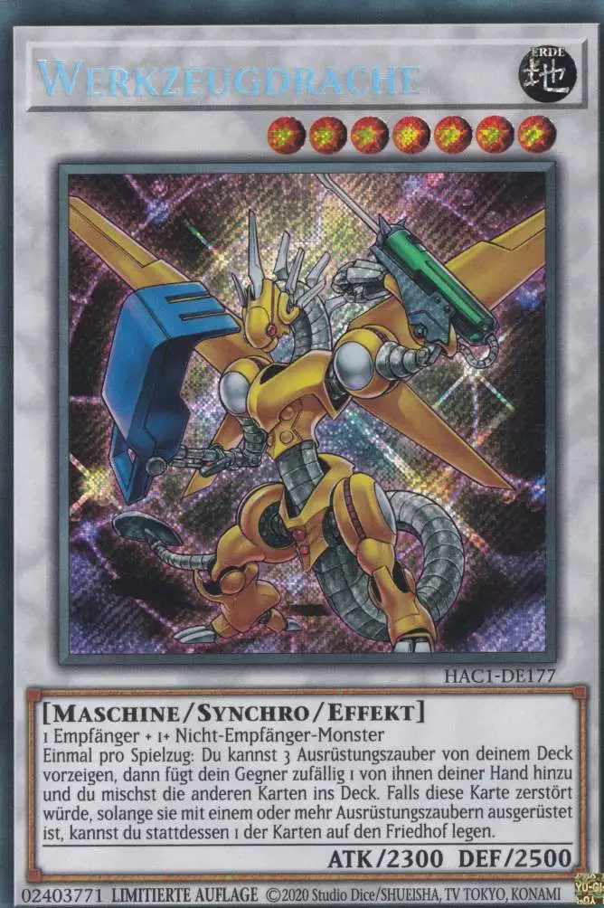 Werkzeugdrache HAC1-DE177 ist in Secret Rare Yu-Gi-Oh Karte aus Hidden Arsenal Chapter 1 1.Auflage