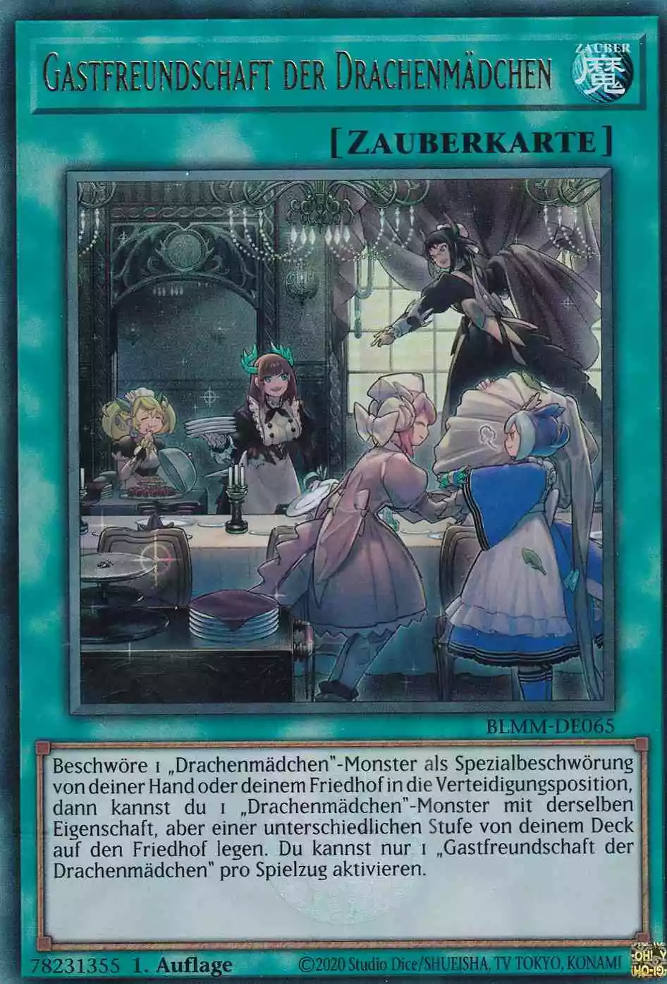 Gastfreundschaft der Drachenmädchen BLMM-DE065 ist in Ultra Rare Yu-Gi-Oh Karte aus Battles of Legend Monster Mayhem 1.Auflage