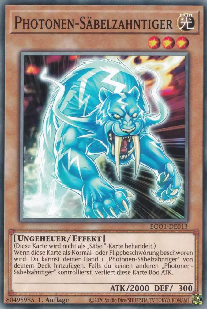 Photonen-Säbelzahntiger EGO1-DE013 ist in Common Yu-Gi-Oh Karte aus Egyptian God Deck Obelisk 1.Auflage