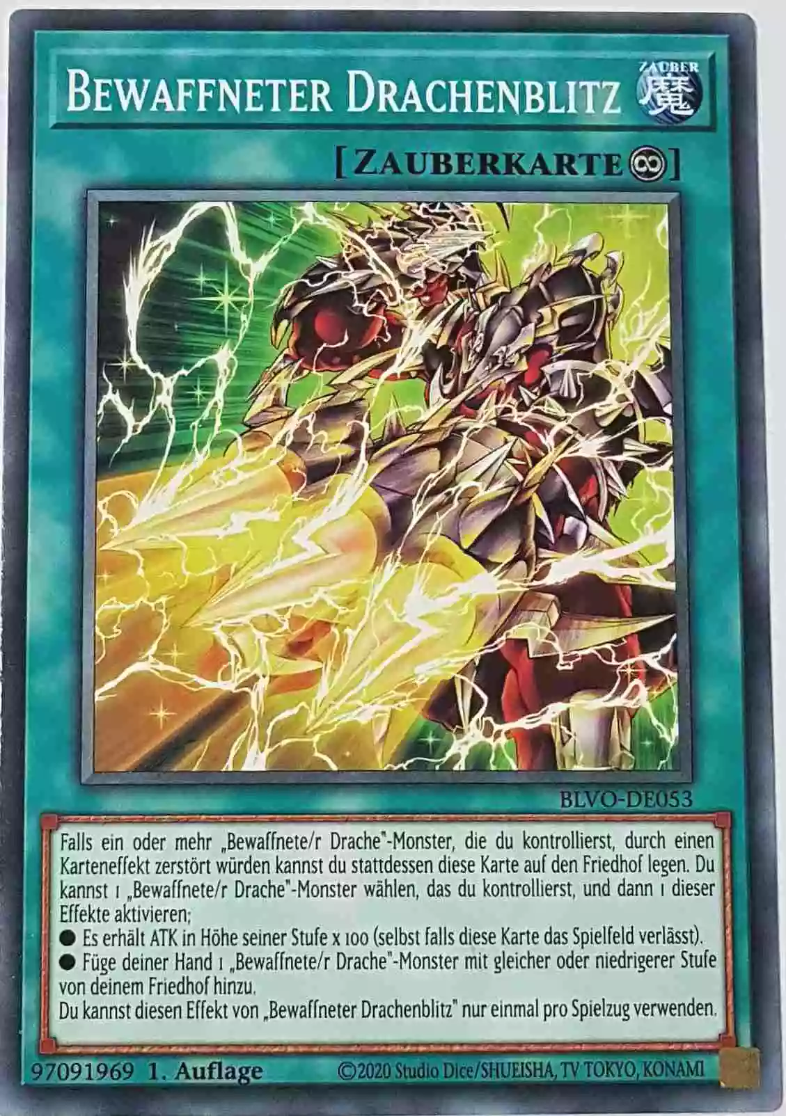 Bewaffneter Drachenblitz BLVO-DE053 ist in Common Yu-Gi-Oh Karte aus Blazing Vortex 1.Auflage