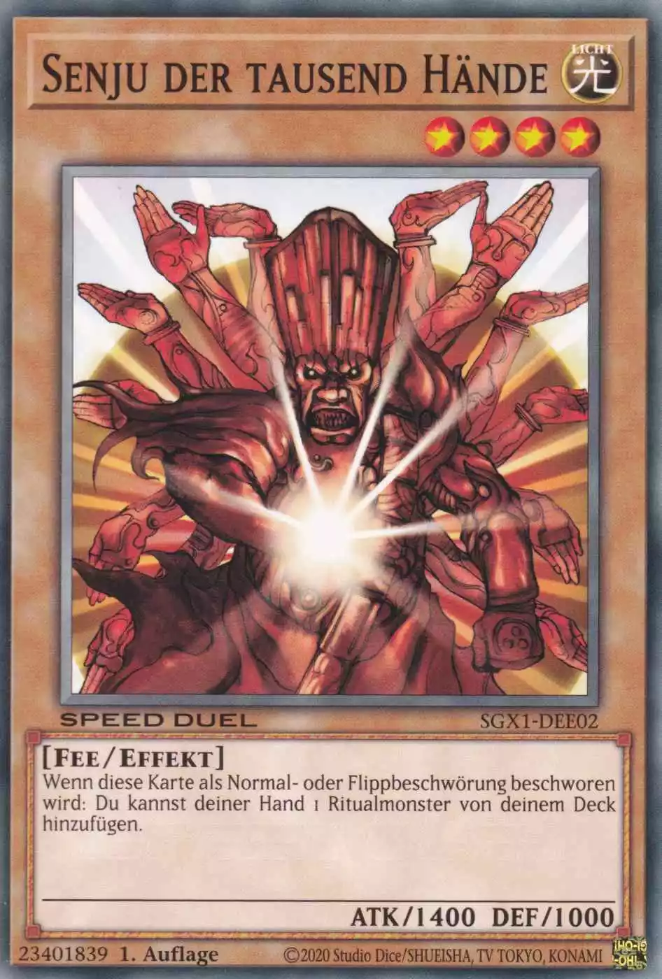 Senju der tausend Hände SGX1-DEE02 ist in Common Yu-Gi-Oh Karte aus Speed Duel GX Duel Academy Box 1.Auflage