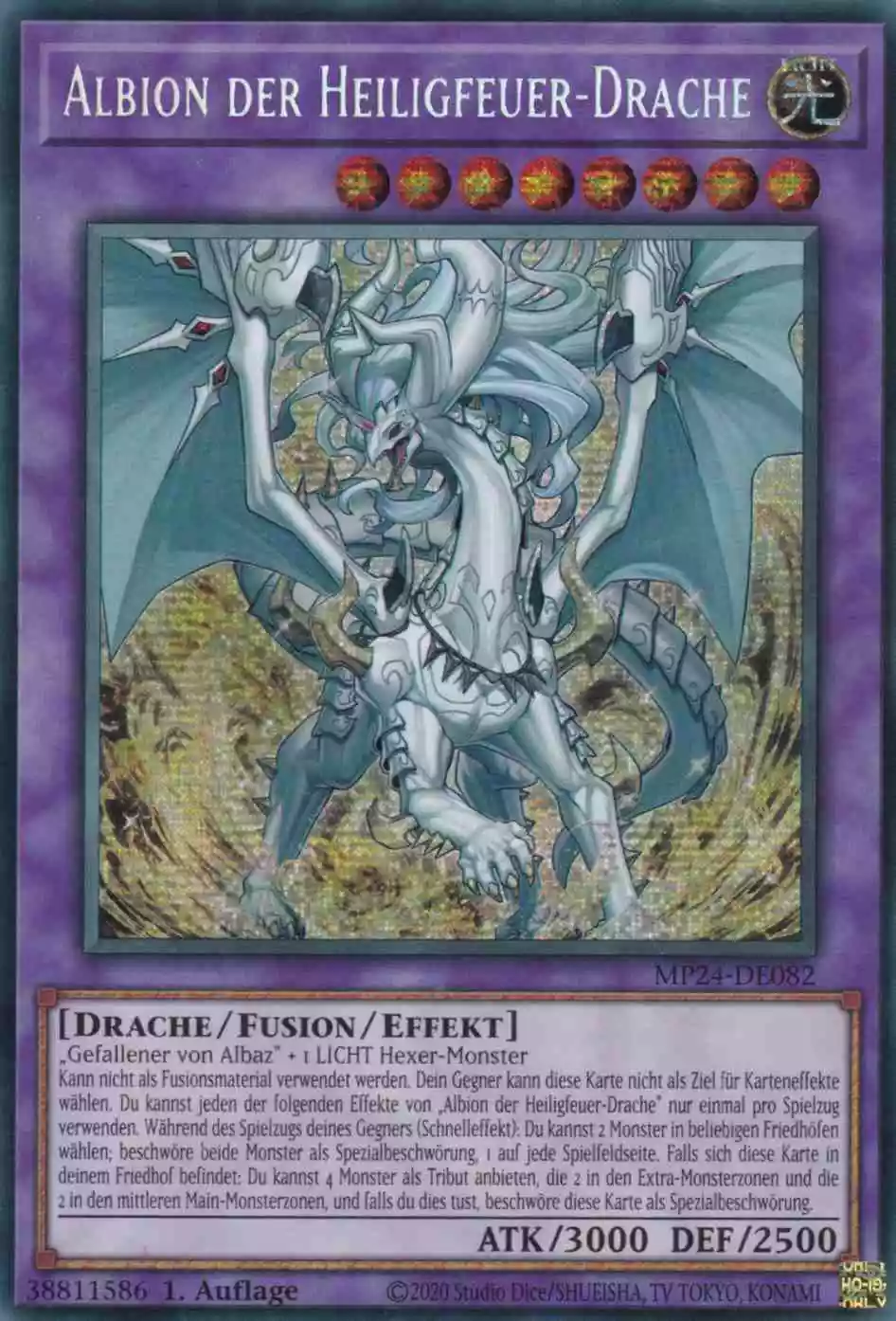 Albion der Heiligfeuer-Drache MP24-DE082 ist in Prismatic Secret Rare Yu-Gi-Oh Karte aus 25th Anniversary Tin Dueling Mirrors 1.Auflage