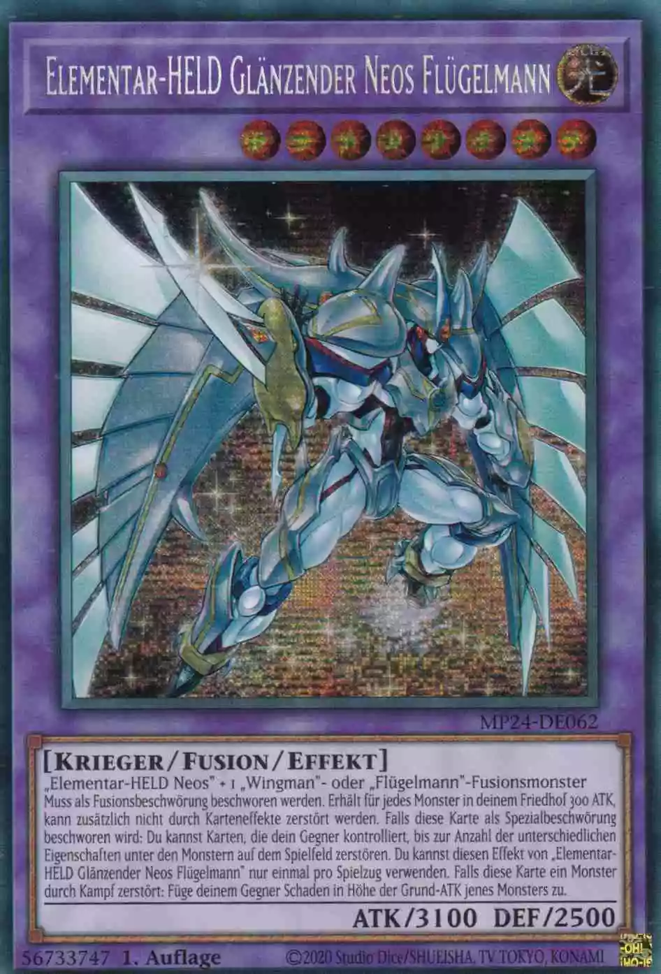 Elementar-HELD Glänzender Neos Flügelmann MP24-DE062 ist in Prismatic Secret Rare Yu-Gi-Oh Karte aus 25th Anniversary Tin Dueling Mirrors 1.Auflage
