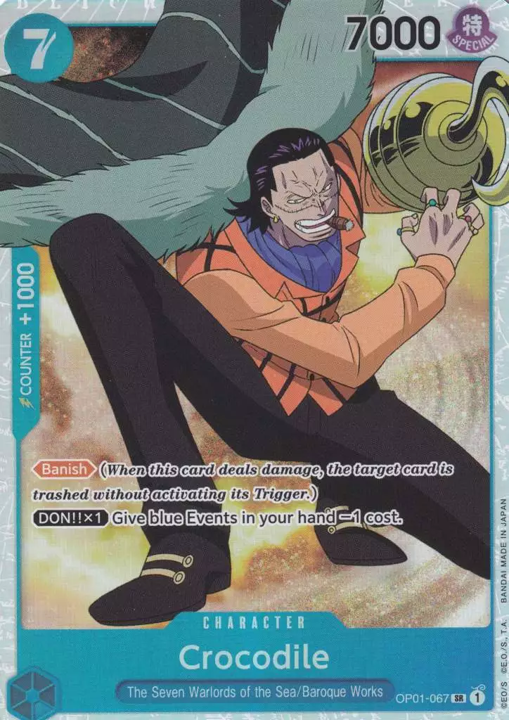 op01-067-crocodile-super-rare-romance-dawn Crocodile OP01-067 ist in Super Rare. Die One Piece Karte ist aus Romance Dawn in Normal Art.