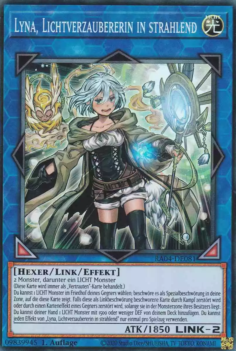 Lyna, Lichtverzaubererin in strahlend RA04-DE081 ist in Super Rare Yu-Gi-Oh Karte aus Quarter Century Stampede 1.Auflage