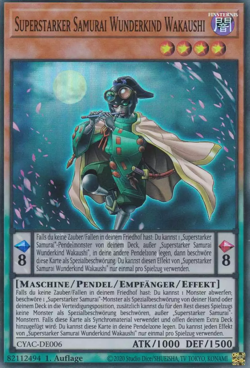 Superstarker Samurai Wunderkind Wakaushi CYAC-DE006 ist in Super Rare Yu-Gi-Oh Karte aus Cyberstorm Access 1.Auflage