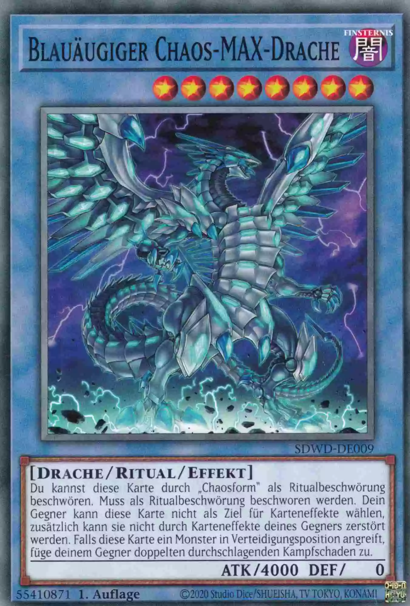 Blauäugiger Chaos-MAX-Drache SDWD-DE009 ist in Common Yu-Gi-Oh Karte aus Blue-Eyes White Destiny 1.Auflage