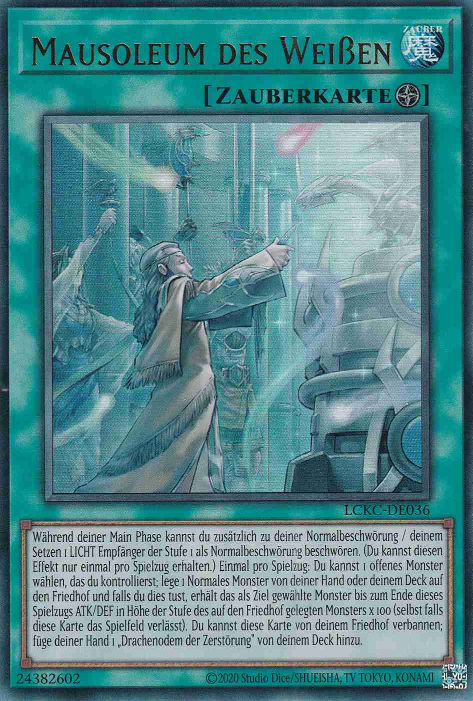 Mausoleum des Weißen Ultra Rare LCKC-DE036 Yugioh Karte Mausoleum des Weißen LCKC-DE036 ist in Ultra Rare Yu-Gi-Oh Karte aus Legendary Collection Kaiba unlimitiert