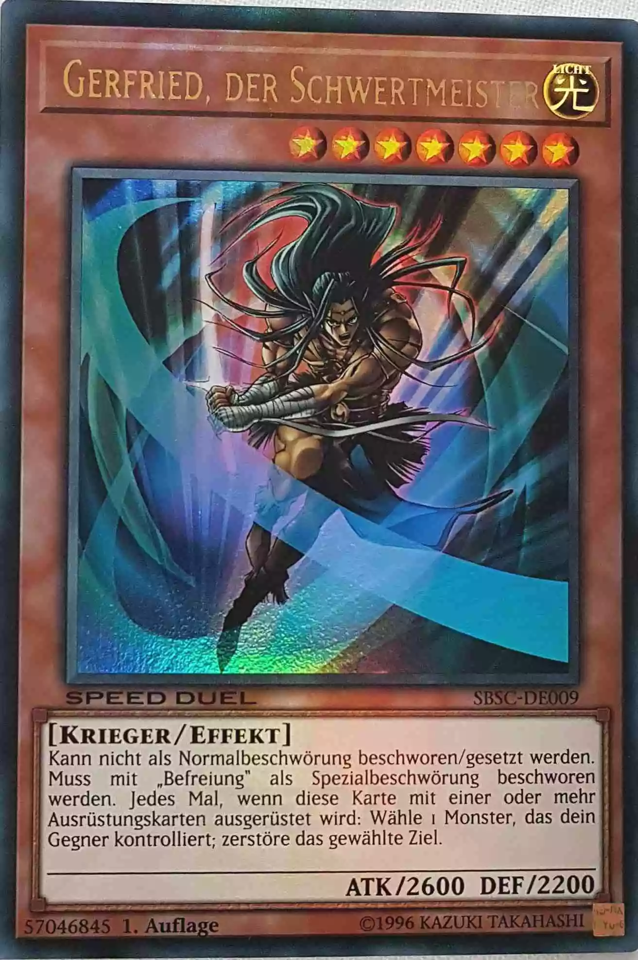 Gerfried, der Schwertmeister SBSC-DE009 ist in Ultra Rare Yu-Gi-Oh Karte aus Speed Duel Scars of Battle 1. Auflage