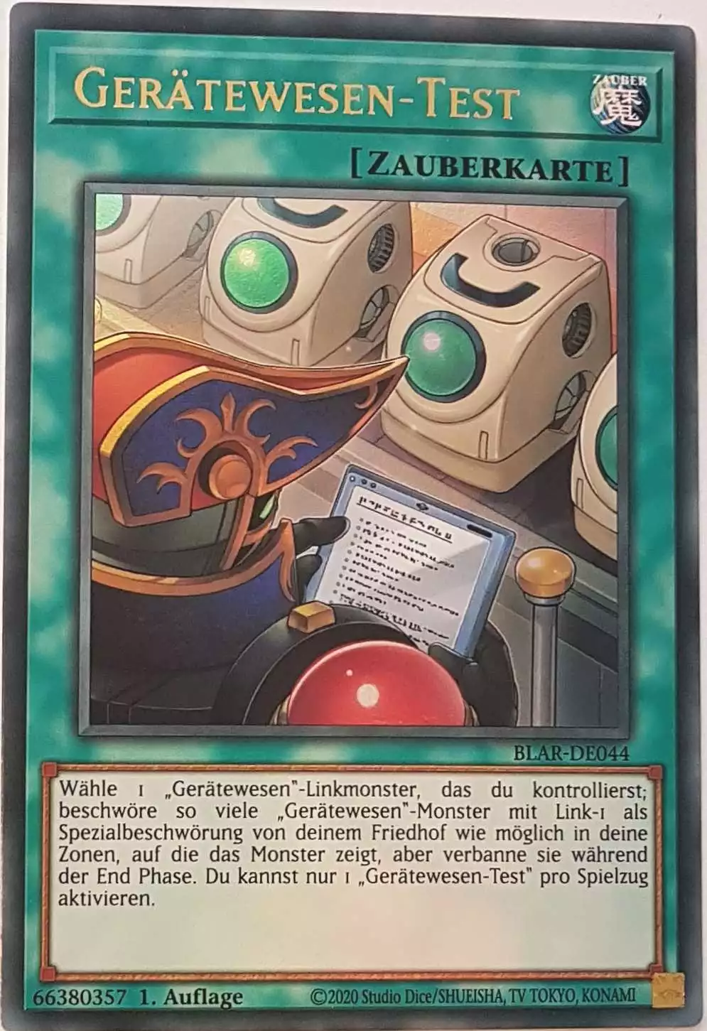 Gerätewesen-Test BLAR-DE044 ist in Ultra Rare Yu-Gi-Oh Karte aus Battles of Legend: Armageddon 1.Auflage