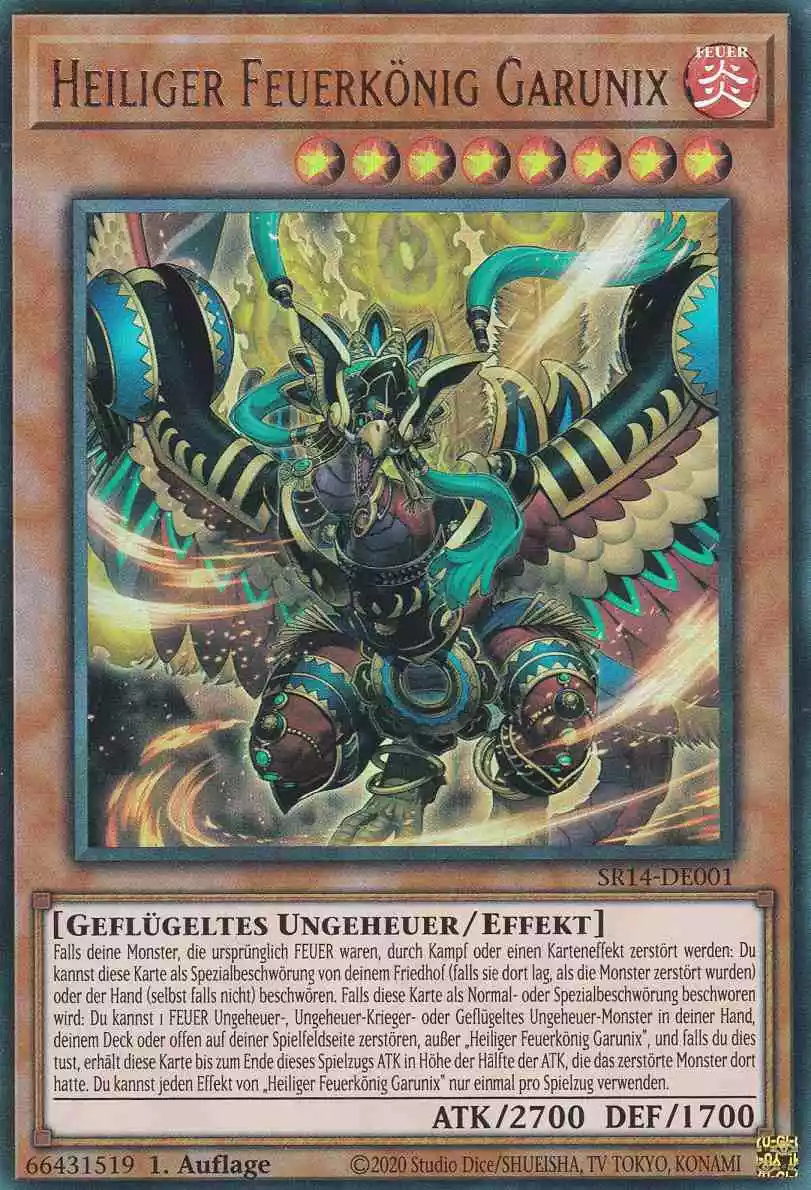 Heiliger Feuerkönig Garunix SR14-DE001 ist in Ultra Rare Yu-Gi-Oh Karte aus Fire Kings 1.Auflage