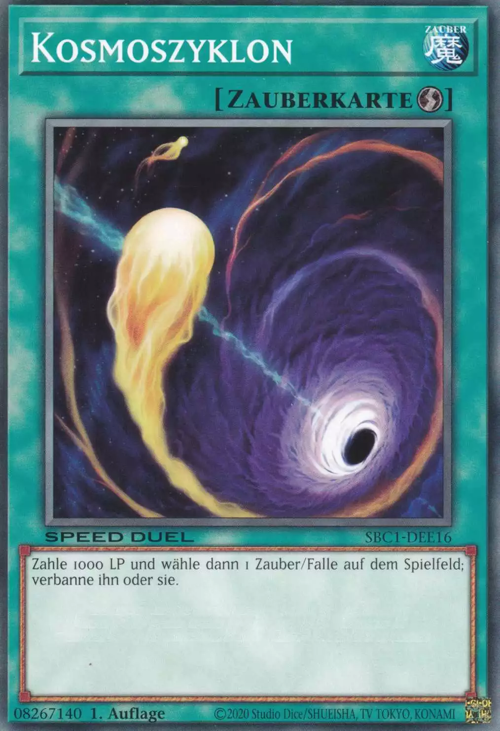 Kosmoszyklon SBC1-DEE16 ist in Common Yu-Gi-Oh Karte aus Streets of Battle City 1.Auflage