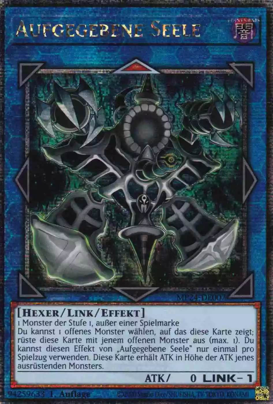 Aufgegebene Seele MP24-DE007 ist in Quarter Century Secret Rare Yu-Gi-Oh Karte aus 25th Anniversary Tin Dueling Mirrors 1.Auflage