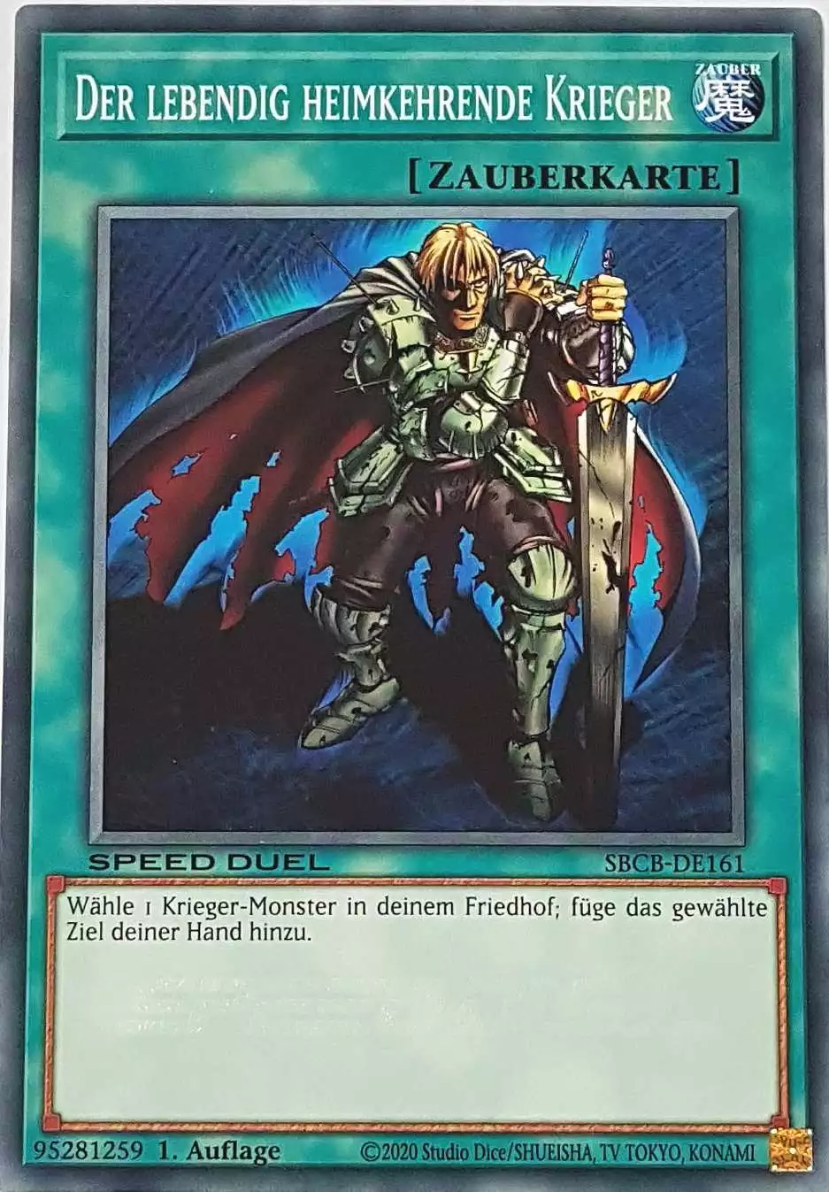 Der lebendig heimkehrende Krieger SBCB-DE161 ist in Common Yu-Gi-Oh Karte aus Speed Duel Battle City Box 1. Auflage