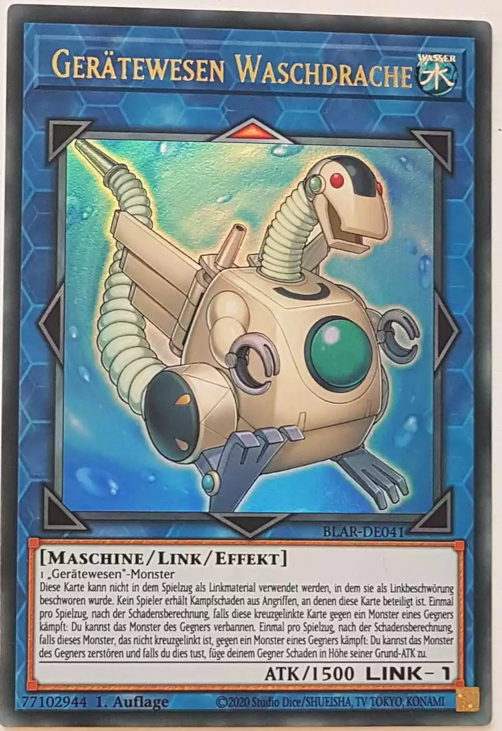 Gerätewesen Waschdrache BLAR-DE041 ist in Ultra Rare Yu-Gi-Oh Karte aus Battles of Legend: Armageddon 1.Auflage